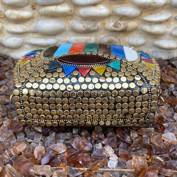 NWOT Ramla Multicolored Crossbody/Clutch Bag w/Mosaic Stones Handmade in Moracco - Picture 6 of 8